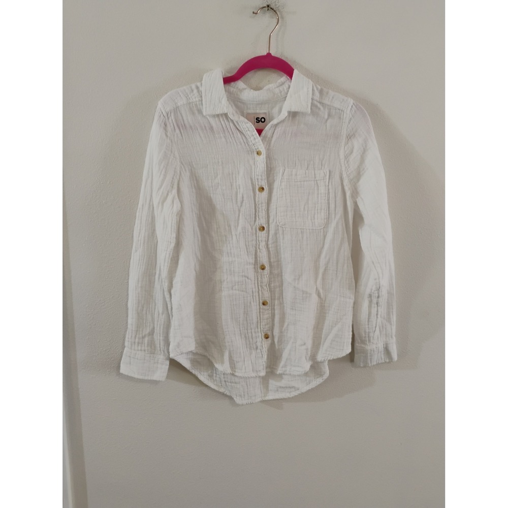 SO Goods For Life Womens Small White Gauze Button Down Long Sleeve Shirt